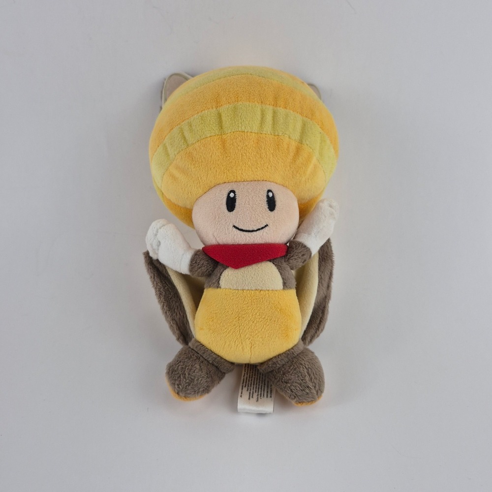 Nintendo Super Mario Bros U Flying Squirrel Toad Plush San-Ei 2013 Yellow 8 Inch